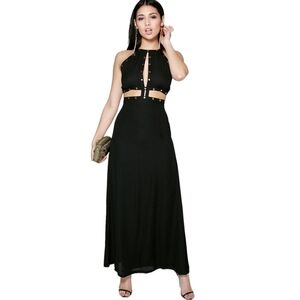 Black Boohoo Cut Out Cage Gown